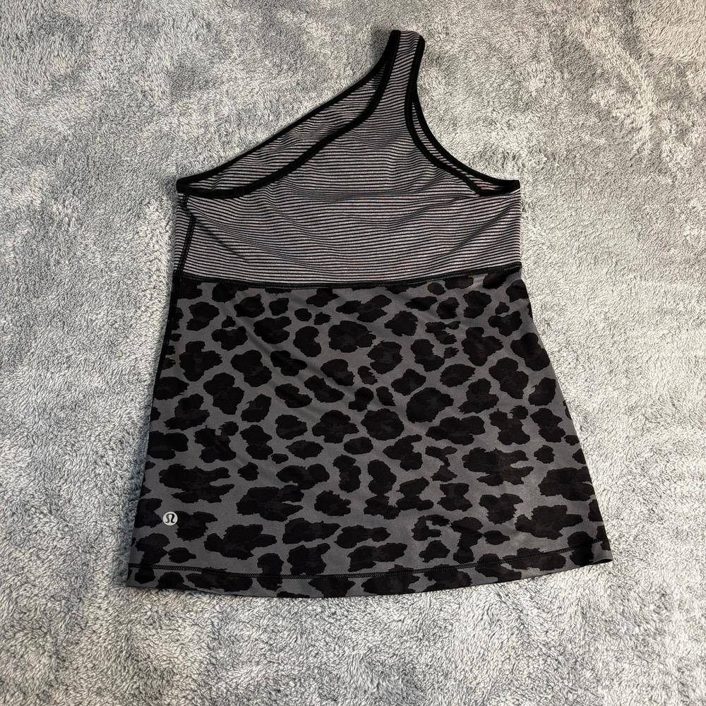 Lululemon One Shoulder Tank Top Grey Black Striped Leopard Animal Print Yoga